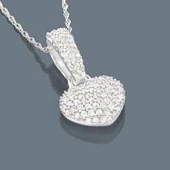 Small Pave Diamond Heart Necklace 14K Gold 0.35ct
