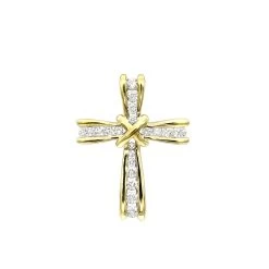 Small Women's Diamond Cross Pendant 14K Yellow Gold