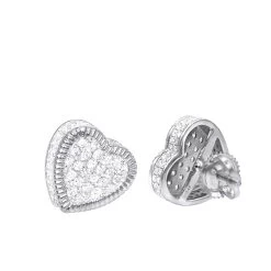 Solid 14K White Gold Large Heart Diamond Stud Earrings For Women 1ct By Luxurman