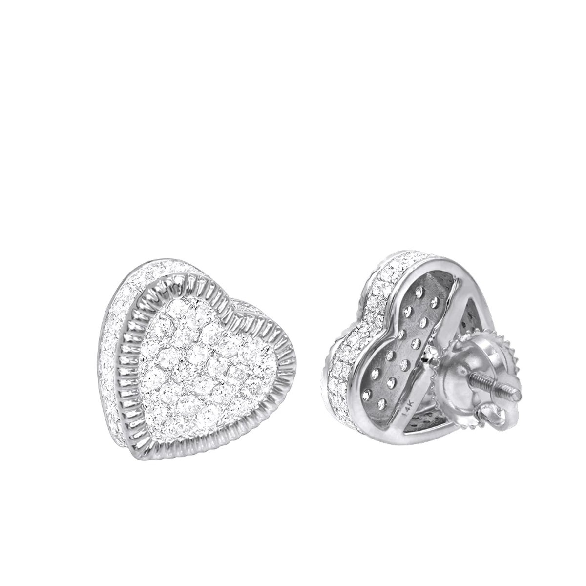 Solid 14K White Gold Large Heart Diamond Stud Earrings For Women 1ct By Luxurman 3 Solid 14K White Gold Large Heart Diamond Stud Earrings For Women 1ct By Luxurman