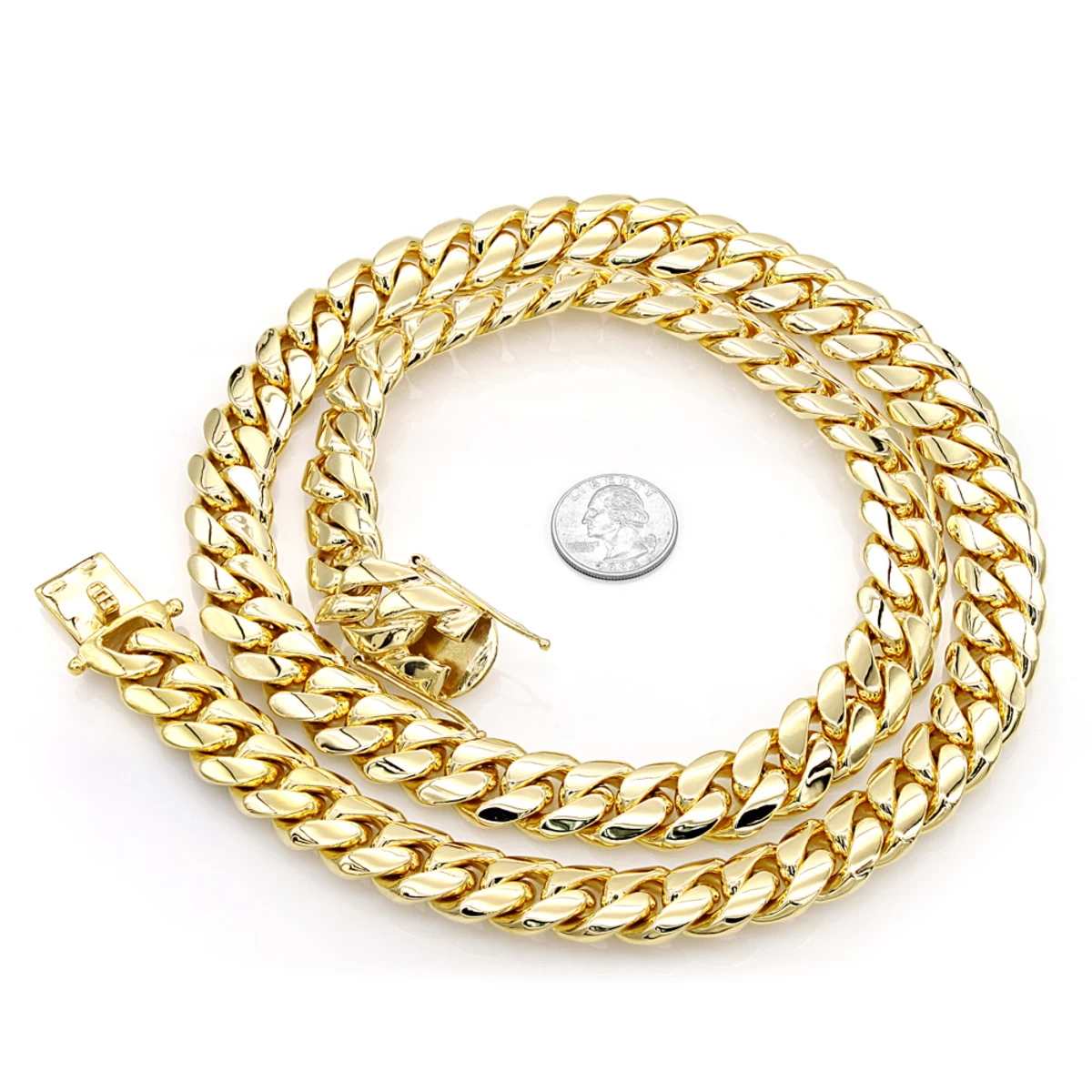 Solid 14K Yellow Gold Miami Cuban Link Chain Necklace For Men 18mm 22-40in 3 Solid 14K Yellow Gold Miami Cuban Link Chain Necklace For Men 18mm 22-40in