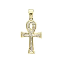 14K Yellow Gold Mini Diamond Egyptian Ankh Cross Pendant For Women 0.2ct -Fashion Accessories Shop solid 14k gold mini diamond egyptian ankh cross pendant for women 02ct backye