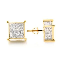 Square Diamond Stud Earrings 14K Yellow Gold 2.25ct