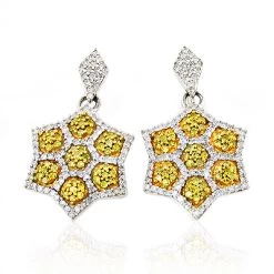 Star Dangle Earrings With White And Yellow Diamonds 0.80ct 14K Yellow Gold