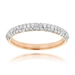 Thin 14K Rose Gold Women's Pave Diamonds Band By Luxurman 0.6ct