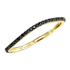 Thin Black Diamond Band For Women 14K Yellow Gold 0.15ct Curved Stackable Ring