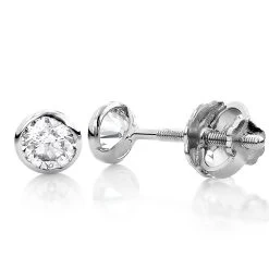Two Carat 14K White Gold Solitaire Round Diamond Bezel Stud Earrings 6mm