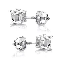 Two Carat 18K White Gold Solitaire Princess Cut Diamond Stud Earrings -Fashion Accessories Shop two carat 18k gold solitaire princess cut diamond stud earrings backwh