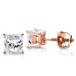 Two Carat 18K White Gold Solitaire Princess Cut Diamond Stud Earrings -Fashion Accessories Shop two carat 18k gold solitaire princess cut diamond stud earrings ro