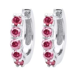 Pink Diamond Huggie Earrings Hoops 1 Carat 14K White Gold