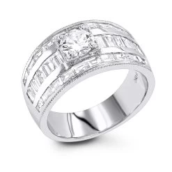 Unique 14K White Gold Baguette & Round Diamond Engagement Ring 2.75ct By Luxurman
