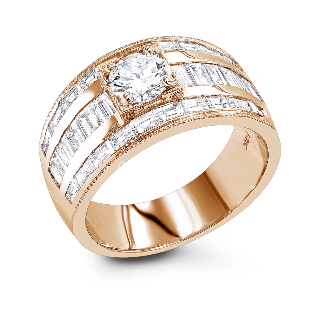 Unique 14K White Gold Baguette & Round Diamond Engagement Ring 2.75ct By Luxurman 5 Unique 14K White Gold Baguette & Round Diamond Engagement Ring 2.75ct By Luxurman - Image 3