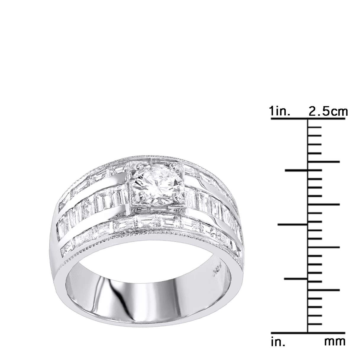 Unique 14K White Gold Baguette & Round Diamond Engagement Ring 2.75ct By Luxurman 8 Unique 14K White Gold Baguette & Round Diamond Engagement Ring 2.75ct By Luxurman - Image 6