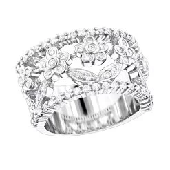Unique 14K White Gold Round Diamond Flower Ring For Women By Luxurman 0.82ct