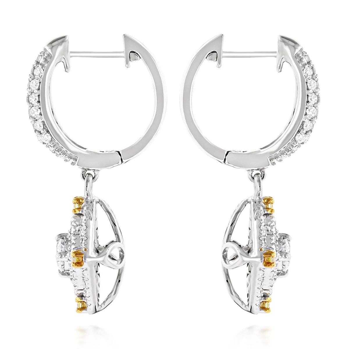 Unique 14K White Gold White And Yellow Diamond Earrings For Women Drop Design 6 Unique 14K White Gold White And Yellow Diamond Earrings For Women Drop Design - Image 4