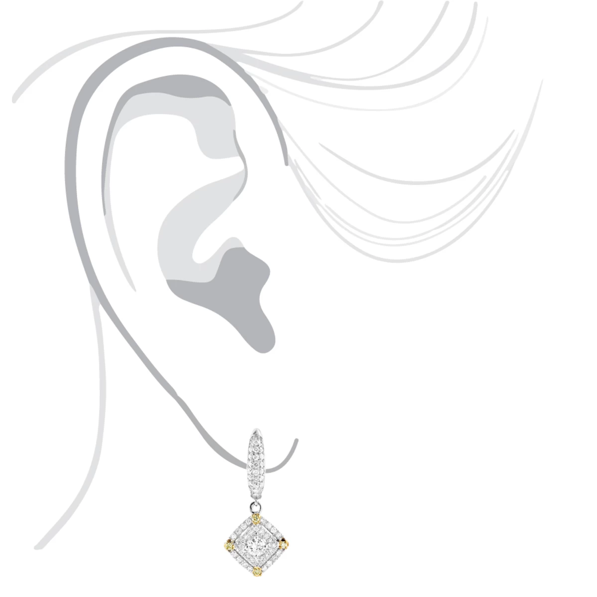 Unique 14K White Gold White And Yellow Diamond Earrings For Women Drop Design 7 Unique 14K White Gold White And Yellow Diamond Earrings For Women Drop Design - Image 5