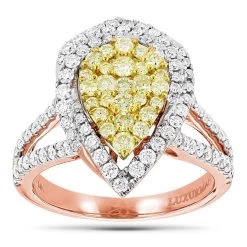 Unique 14K White Gold White Yellow Diamond Pear Shape Cluster Ring For Women 1.5c -Fashion Accessories Shop unique 14k gold white yellow diamond pear shape cluster ring for women 15c ro