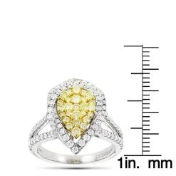 Unique 14K White Gold White Yellow Diamond Pear Shape Cluster Ring For Women 1.5c -Fashion Accessories Shop unique 14k gold white yellow diamond pear shape cluster ring for women 15c ruler