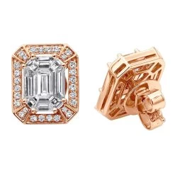 Unique 18K White Gold Emerald Cut Diamond Stud Earrings Halo Design 2.5ct -Fashion Accessories Shop unique 18k gold emerald cut diamond stud earrings halo design 25ct 803202 rose