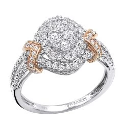 Unique Affordable Halo Cluster Diamond Engagement Ring 0.9ct Two Tone 14K White Gold