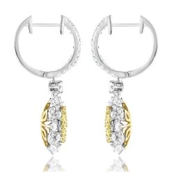Unique Designer Ladies White Yellow Diamonds Flower Drop Earrings 14K White Gold -Fashion Accessories Shop unique designer ladies white yellow diamonds flower drop earrings 14k gold backwh