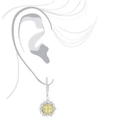 Unique Designer Ladies White Yellow Diamonds Flower Drop Earrings 14K White Gold -Fashion Accessories Shop unique designer ladies white yellow diamonds flower drop earrings 14k gold bodwh