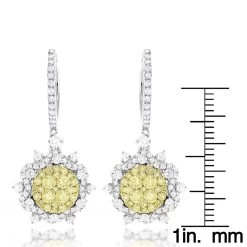 Unique Designer Ladies White Yellow Diamonds Flower Drop Earrings 14K White Gold -Fashion Accessories Shop unique designer ladies white yellow diamonds flower drop earrings 14k gold rulerwh