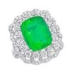 Unique Diamond And Emerald Cocktail Ring For Women 18K White Gold 9.7 Carats