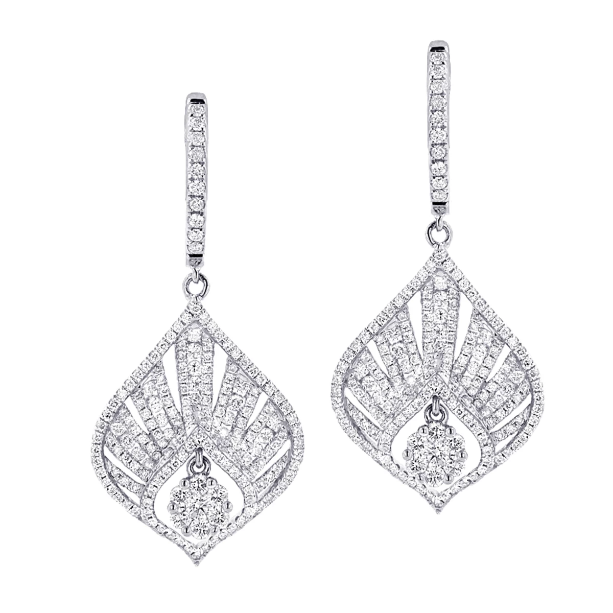 Unique Diamond Drop Earrings For Women 2.4ct 14K White Gold 3 Unique Diamond Drop Earrings For Women 2.4ct 14K White Gold