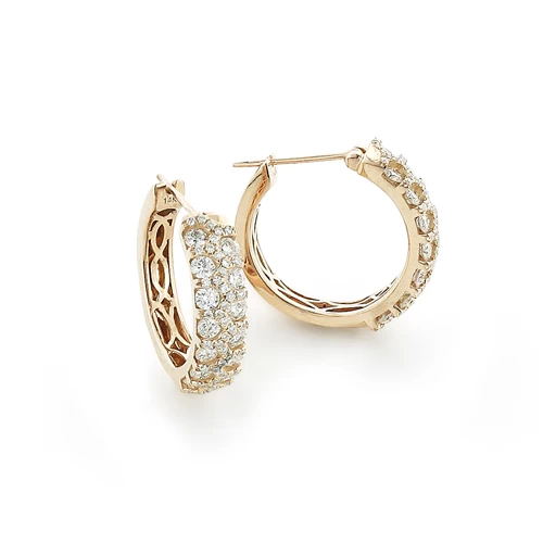 Unique 14K Yellow Gold Diamond Hoop Huggie Earrings 1.58ct 3 Unique 14K Yellow Gold Diamond Hoop Huggie Earrings 1.58ct