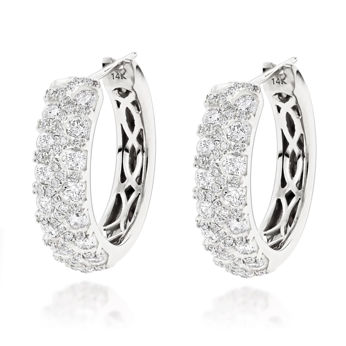 Unique 14K Yellow Gold Diamond Hoop Huggie Earrings 1.58ct 4 Unique 14K Yellow Gold Diamond Hoop Huggie Earrings 1.58ct - Image 2