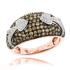 Unique Luxurman Champagne Diamond Right Hand Ladies Ring 1.5ct 14K Rose Gold