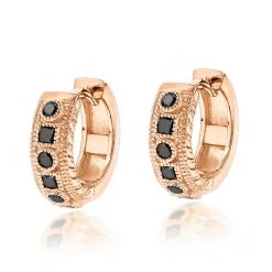 Unique Small Diamond Hoop Earring: Black Diamond Huggies 14K Yellow Gold 0.85ct -Fashion Accessories Shop unique small diamond hoop earring black diamond huggies in 14k gold 085ct ro