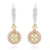 Unique White Yellow Pink Diamond Drop Earrings For Women 1 Carat 14K White Gold