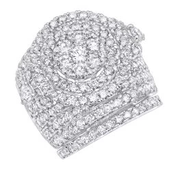 Unique Wide 5 Carat Diamond Engagement Ring And Wedding Band Set 14K White Gold