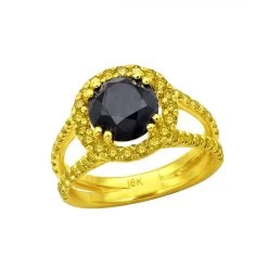Unique Yellow And Black Diamond Engagement Ring 2.95ct 18K Yellow Gold