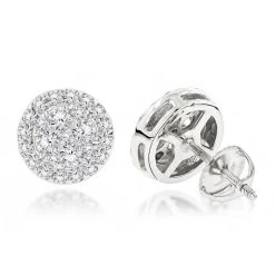 Unisex Round Diamond Stud Earrings Clusters 14K White Gold 1.75ct