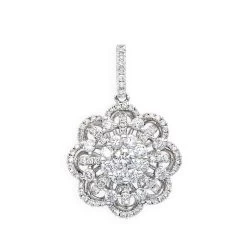Vintage 18K White Gold Flower Cluster Diamond Pendant For Women 1.25ct LUXURMAN