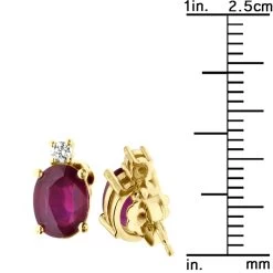 VS Diamond And Oval Ruby Stud Earrings For Women 18K Yellow Gold 3.74ct -Fashion Accessories Shop vs diamond and oval ruby stud earrings for women in 18k gold 374ct 018402 ruler yellow