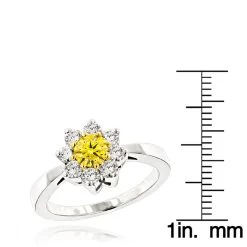 1.2ct White And Yellow Diamond Cluster 14K White Gold Daisy Ring -Fashion Accessories Shop white and yellow diamond cluster rings 14k gold daisy ring 13ct rulerwh