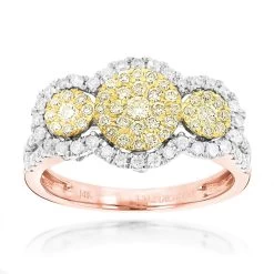 White And Yellow Diamonds Right Hand Ring For Women Cluster Design 14K White Gold -Fashion Accessories Shop white and yellow diamonds right hand ring for women cluster design 14k gold ro