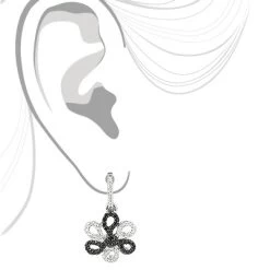 White Black Diamond Flower Earrings 0.51ct 14K White Gold -Fashion Accessories Shop white black diamond flower earrings 051ct 14k gold 3