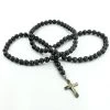White Yellow Black Diamond Cross Rosary 1.65ct 10K Gold