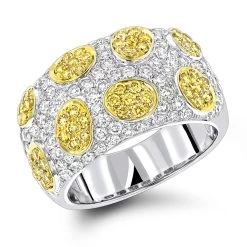 White Yellow Diamond Band 2.38ct 14K White Gold Unique Ladies Ring