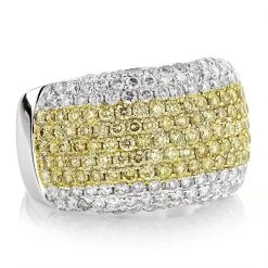 White Yellow Diamond Band For Women 3.35ct 14K White Gold Anniversary Ring