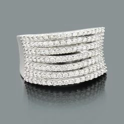 Wide Designer Diamond Ring For Women 1.15ct 10K White Gold