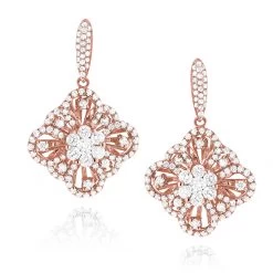 Women's Flower Diamond Dangle Earrings 1.8ct 14K White Gold -Fashion Accessories Shop womens flower diamond dangle earrings 18ct 14k gold ro